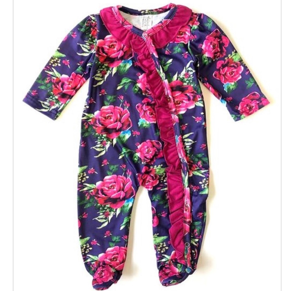 Floral with ruffle one piece footed pajamas. NWOT